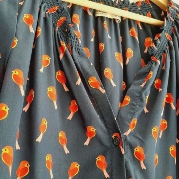 OLD NAVY Bird Print Button Down Blouse Top Sz M - Picture 5 of 8